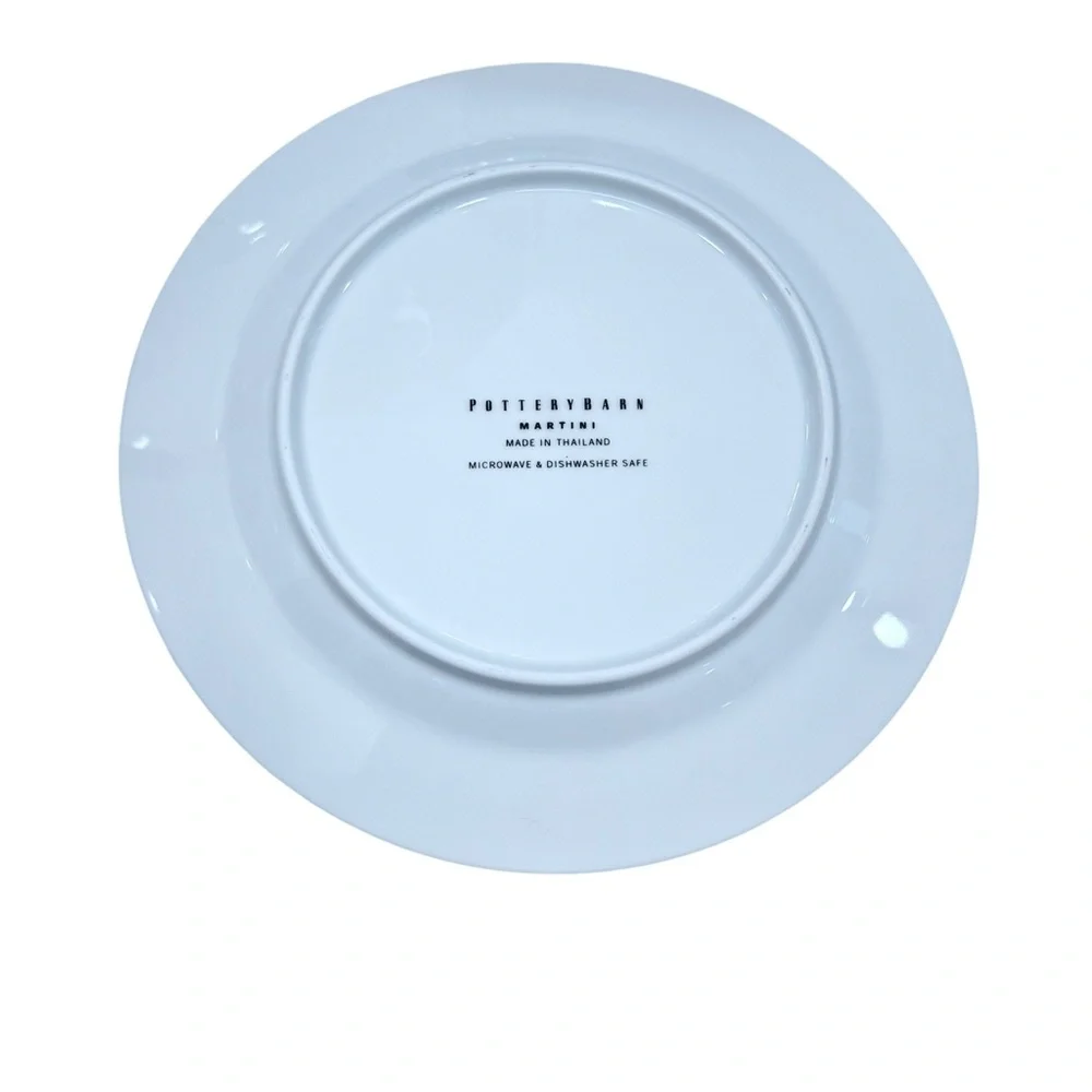 POTTERY BARN MARTINI DESIGN SET OF 4 WHITE COCKTAIL/APPETIZER CERAMIC PLATES